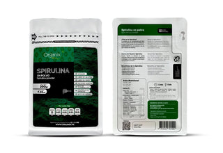 Spirulina en Polvo Organix Perú, rica en proteínas, energizante, regula la flora intestinal, favorece la lactancia materna, reduce el apetito, ideal para bajar de peso